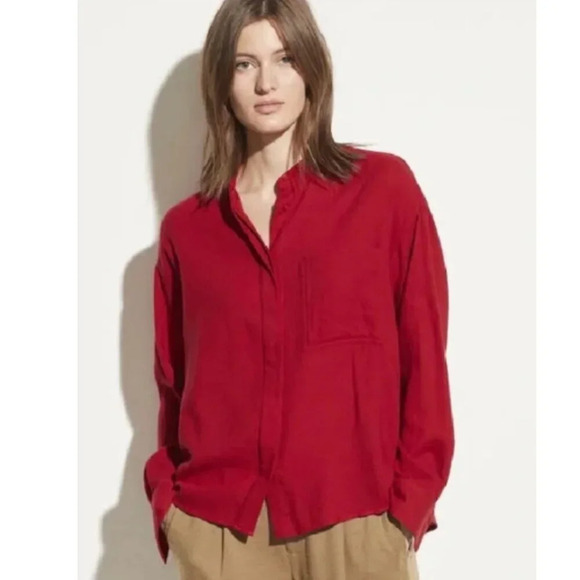 Vince Tops - Vince Red Band Collar Oversized Blouse Shirt 21731